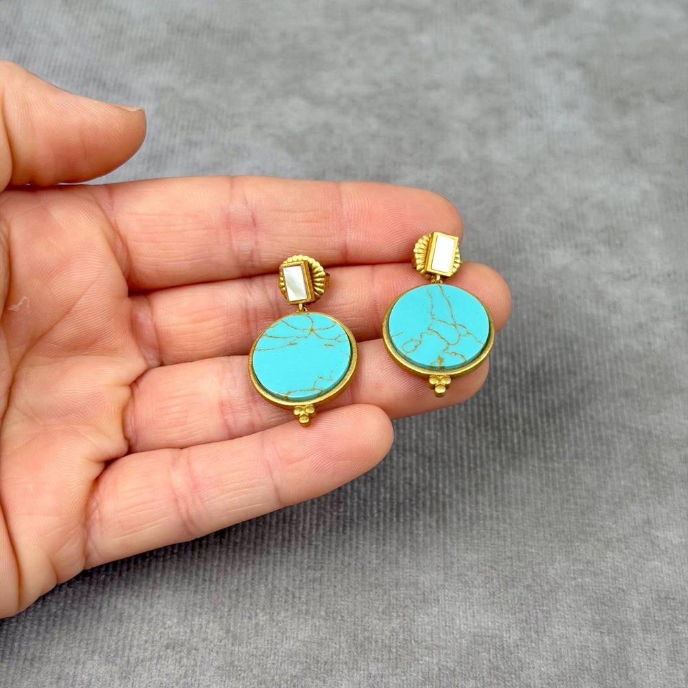 Freida Rothman Turquoise Mother of Pearl Drop Earrings Matte Gold 925 Silver - Picture 9 of 10